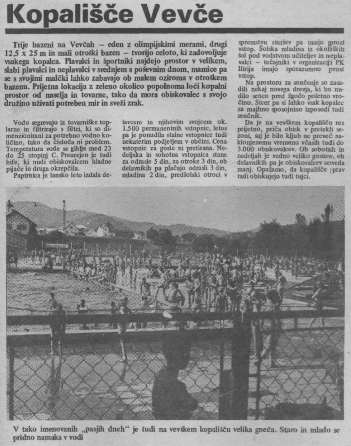 Članek o kopališču Vevče iz leta 1972